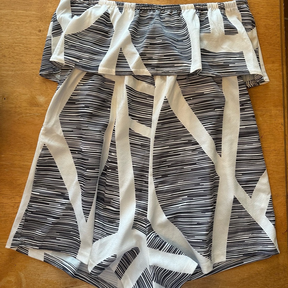 Black and White Strapless Romper